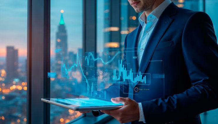 Investment professional analyzing data